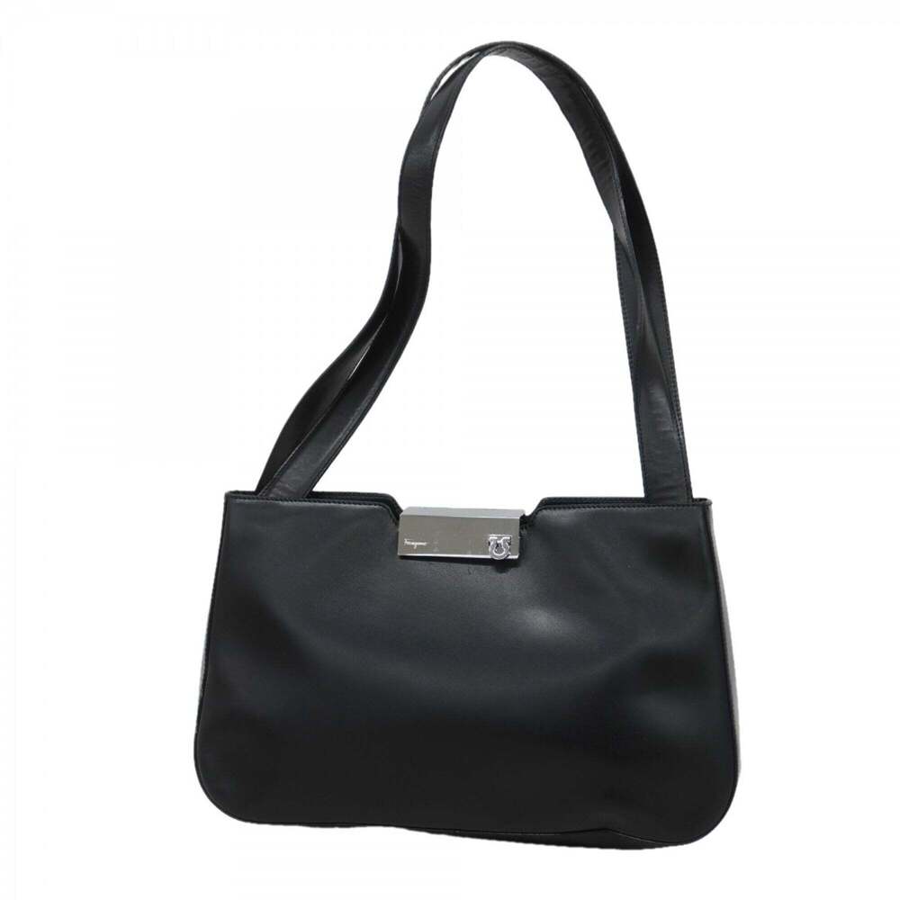 Salvatore Ferragamo Gancini Leather Shoulder Bag, Black, Women's